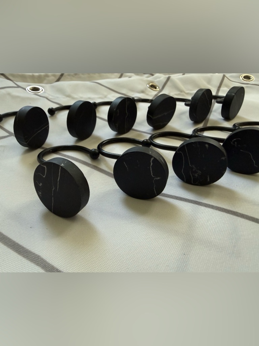 Shower Curtain Hooks- Black Marble Look- Set of 12